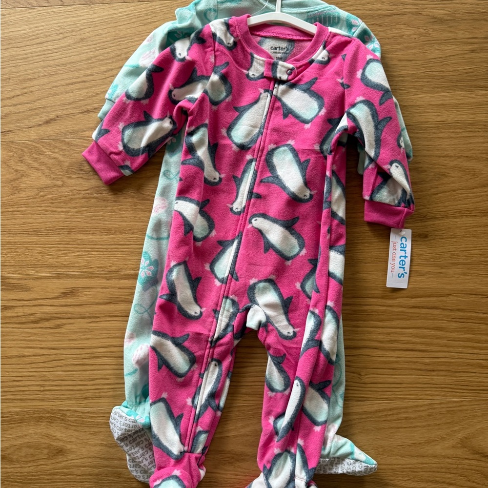 Carter's Pink Penguin and Blue Penguin Footie x 2 bundle